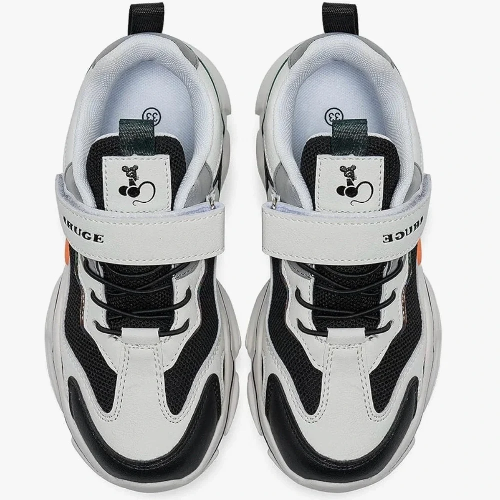 NEW-SHUGE White Black Green Leather Strap Slip On Sneakers Shoes- Youth 3.5Y - Picture 4 of 8